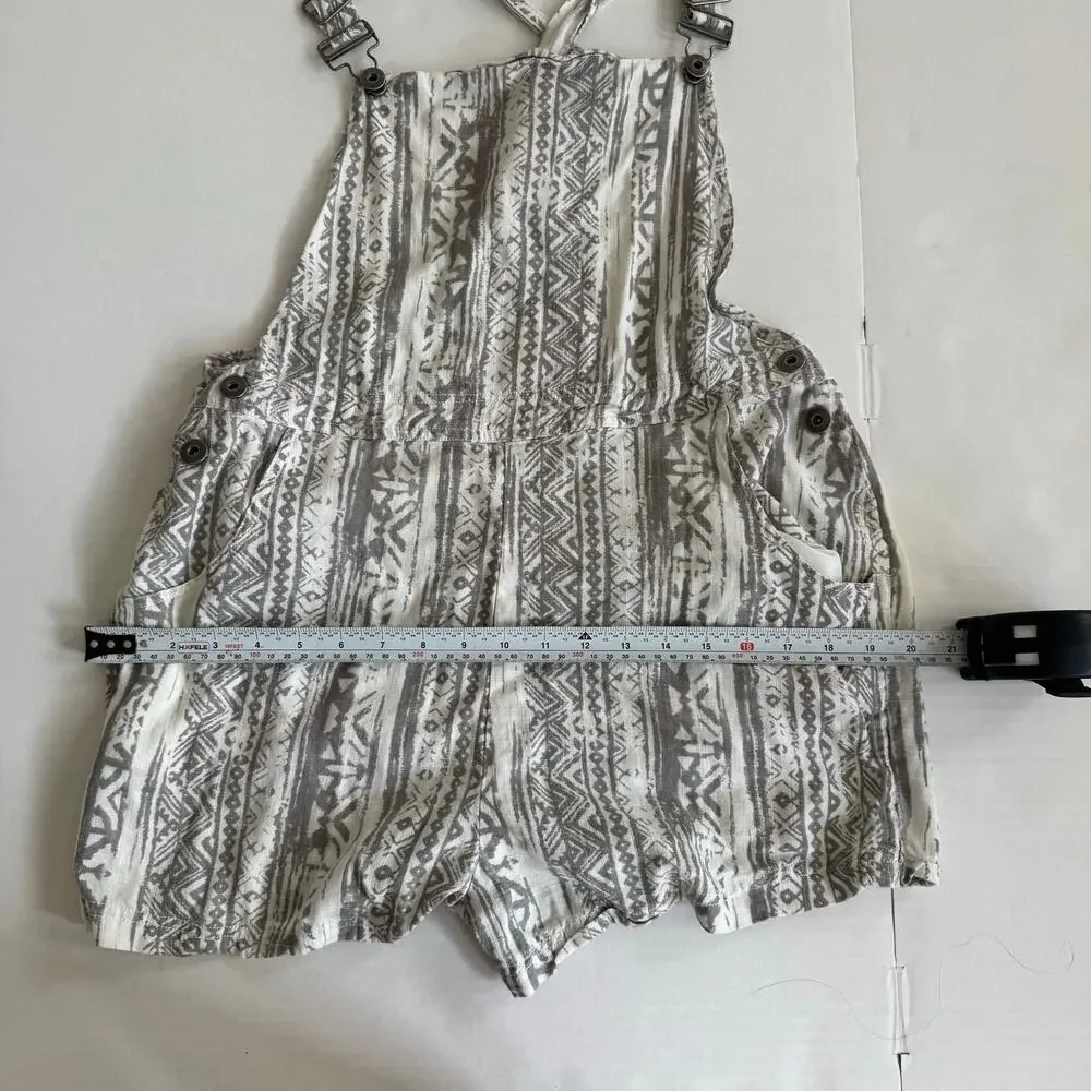 Linen Large Gray White Boho tribal overall jumper romper shorts playsuit Cali - Picture 6 of 12